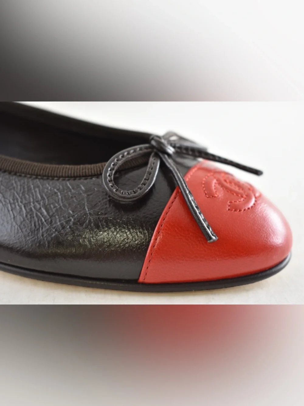 Chanel 26S Dark Brown Red Leather CC Logo Cap Classic Ballet Ballerina Flat 37 - Picture 5 of 16